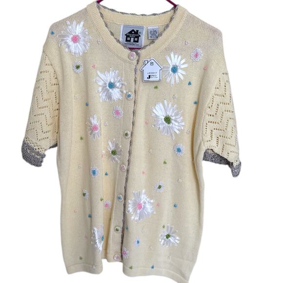 Storybook Knits Cardigan Sweater Size Large GrandmaCore Flowers Short Sleeve NWT - Picture 1 of 5